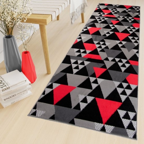 Tapiso Maya Loper Vloerkleed Zwart Rood Gang Modern Woonkamer Gang Maat- 70x100
