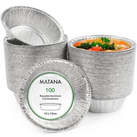 MATANA 100 Aluminium Bakjes - Rond, 320ml / 13cm - Sterk, Lekvrij & Praktisch - Koken, Bakken, Grillen, Invriezen - Taarten & Kleine Cakes