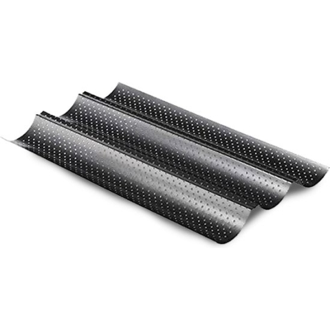 Feelino Stokbrood bakvorm - broodvorm - 3 stokbroden - stokbroodvorm - geperforeerd - baguettes - baguetteplaat - antiaanbaklaag