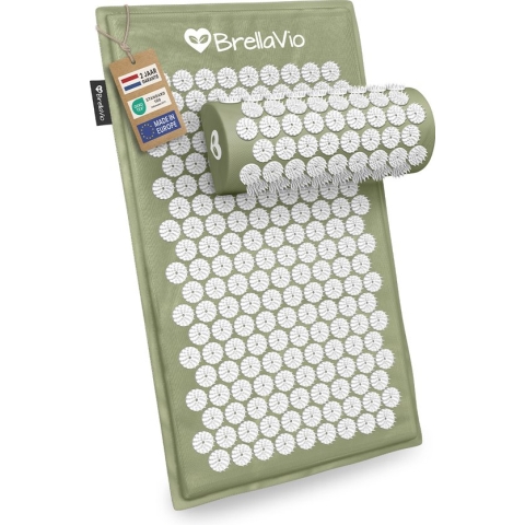 BrellaVio Spijkermat Set met Spijkerkussen - Groen - 74x44 cm - Acupressuur Mat - Spijkerbed - Acupunctuur Kussen - Shakti Massage