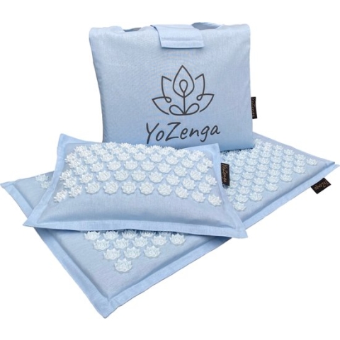 YoZenga Premium Spijkermat met Kokosvezel vulling & kussen met Boekweitkaf vulling incl. draagtas. Beau Blue met unieke lotus spikes - Acupressuur Mat - Spijkerbed - Acupunctuur - Shakti Massage - Complete acupressuurset