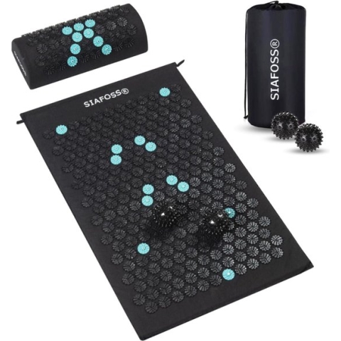 SiaFoss Spijkermat met Kussen en Triggerpointballen - 70x42x2 cm - Acupressuur Mat met Draagtas - Acupunctuur Spijkerbed - Shakti Massage - Massage mat