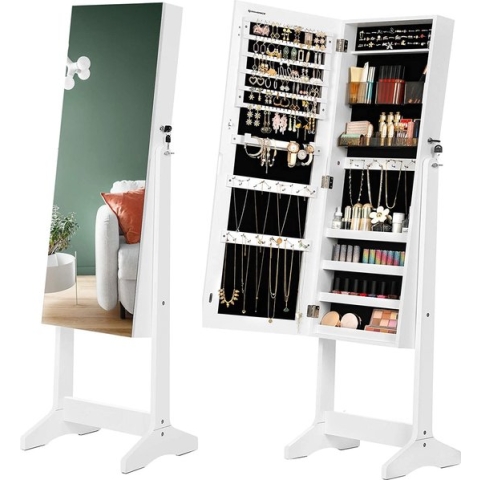 Hoppa! Sieradenkast met Spiegel - Wit - MDF - 152x41.2x36.5