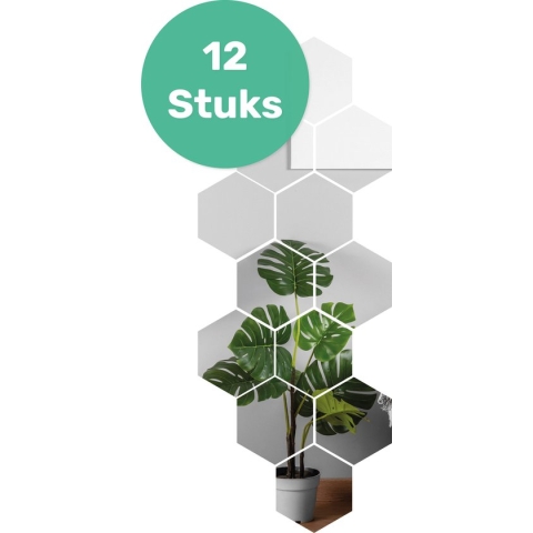Plakspiegel - 12 stuks - Hexagon - Zelfklevende - Plakspiegels - Passpiegel - Deur - Spiegel - Spiegelfolie - Sticker - Zelfklevend