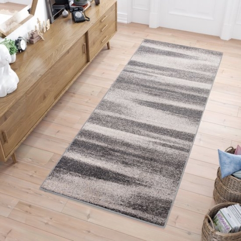 Tapiso Sari Tapijt Loper Grijs Gestreept Woonkamer Hal Slaapkamer Maat- 120x100