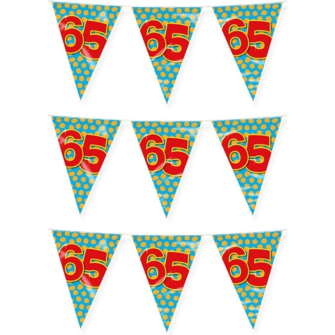 Paperdreams verjaardag 65 jaar thema vlaggetjes - 3x - feestversiering - 10m - folie - dubbelzijdig