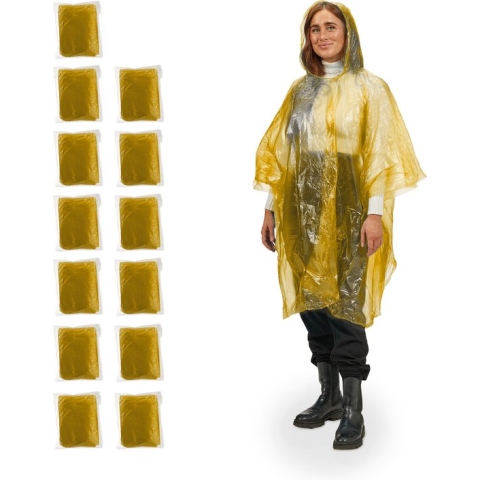 Relaxdays regenponcho - set van 13 - regenkledij fiets - regencape met capuchon - uniseks - geel