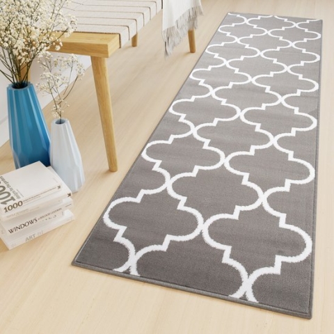 Tapiso Luxury Tapijtloper Grijs Wit Oosters Gang Woonkamer Vloerkleed Maat- 100x100