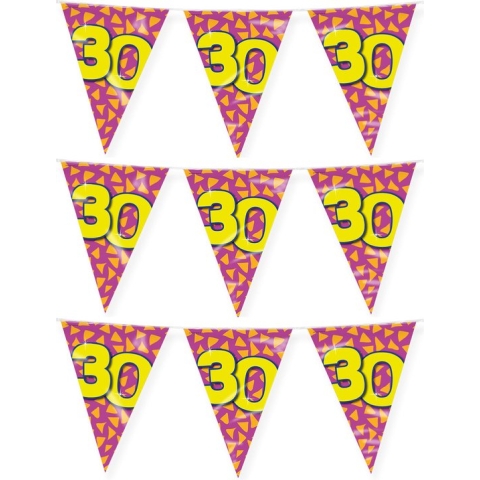 Paperdreams verjaardag 30 jaar thema vlaggetjes - 3x - feestversiering - 10m - folie - dubbelzijdig
