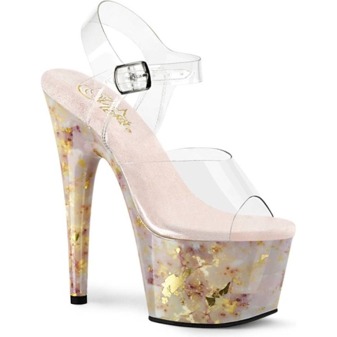 Pleaser Sandaal met enkelband, Paaldans schoenen -40 Shoes- ADORE-708MB US 10 Transparant/Goudkleurig