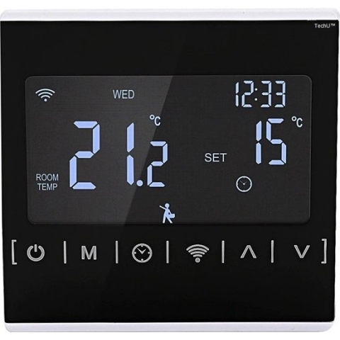 TechU™ Slimme Thermostaat Home – Zwart – Alleen voor Elektrische Vloerverwarming – Wifi & App – Persoonlijk programma instelbaar