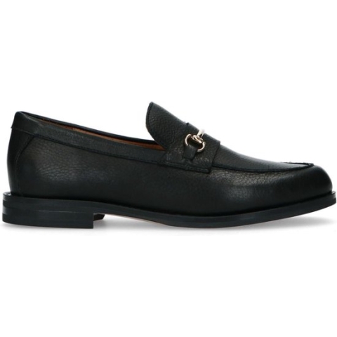 Manfield - Dames - Zwarte leren loafers met goudkleurig detail - Maat 39