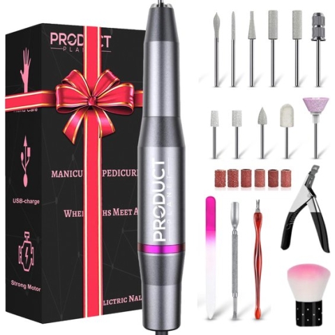 ProductPlanet® Elektrische Nagelvijl - Nagelfrees elektrische - Nagelfrees - Nagelvijl Electrisch - Manicure en Pedicure Set - 60 Rolletjes & 12 NagelFrees Bitjes - 5 Extra Accessoires - Cadeautip