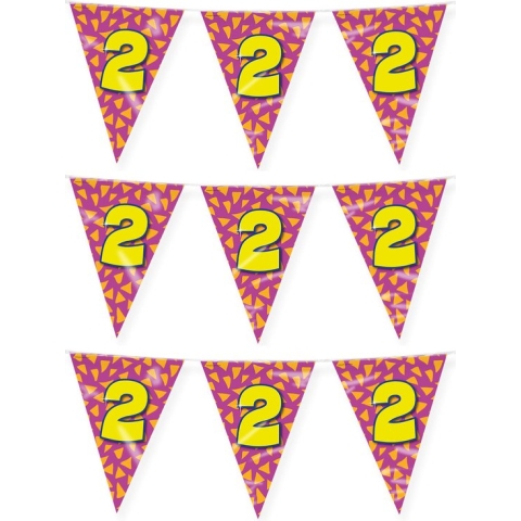 Paperdreams verjaardag 2 jaar thema vlaggetjes - 3x - feestversiering - 10m - folie - dubbelzijdig