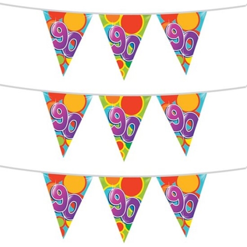 Haza Vlaggetjes 90 jaar - 3x stuks - leeftijd verjaardag - plastic 10m