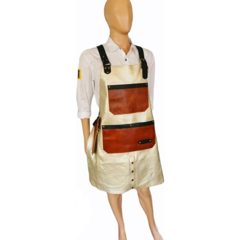 lederen schort - Gouden Gooise , Maat L " Lady's chef '' de luxe '' gratis messenhouder. Goud leder met cognac donkerbruin. mooi soepel leder. bbq schort - apron