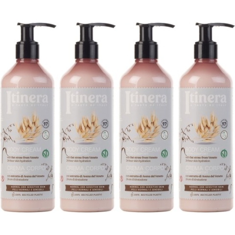 ITINERA - Crème, bodylotion voor de normale en gevoelige huid, met haver uit Veneto, 97% natuurlijke ingrediënten 370 ml (4 stuks)