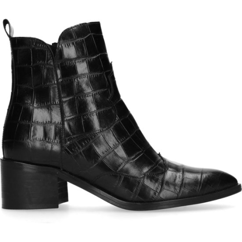 Manfield - Dames - Zwarte enkellaarsjes met crocoprint - Maat 36