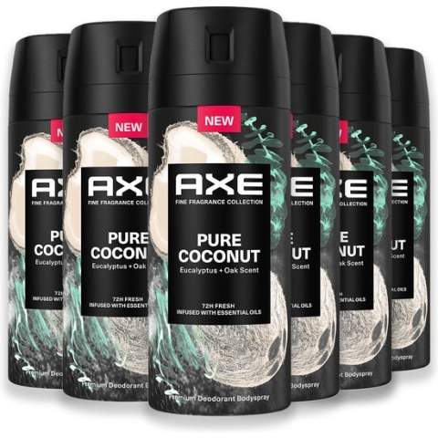 Axe - Deodorant Man - Fine Fragrance Spray - Pure Coconut - 6 x 150 ml - Voordeelverpakking
