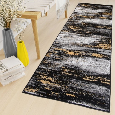 Tapiso Maya Loper Vloerkleed Grijs Zwart Gang Modern Woonkamer Gang Maat- 80x100