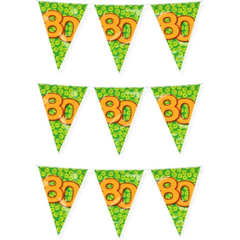 Paperdreams verjaardag 80 jaar thema vlaggetjes - 3x - feestversiering - 10m - folie - dubbelzijdig