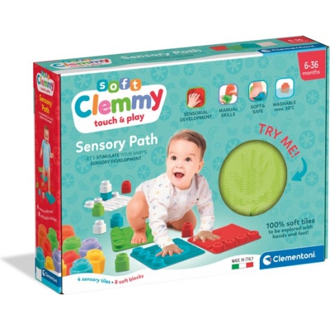 Clementoni Soft Clemmy - Sensory Path - Speelkleed - Baby Speelmat - Met Stapelblokken - 6-36 maanden