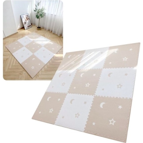 MIRO Speelmat Baby - Kinderen - Kruipmat - Puzzelmat - Speelkleed - Sterretje & Maan - XL - Extra Dik - Foam - 180 x 180 CM - 9 Tegels - Beige