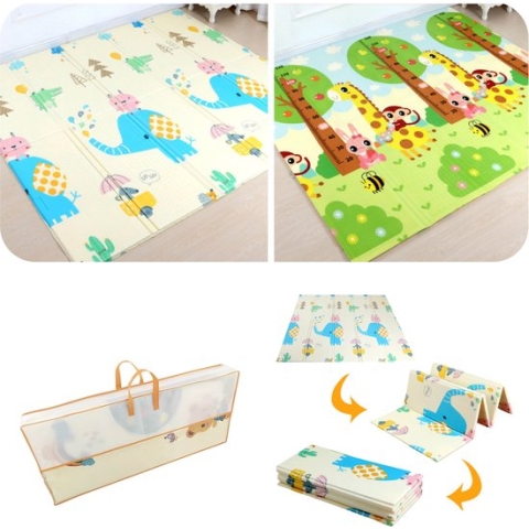 MIRO Speelmat - Baby - Kinderen - Kruipmat - Speelkleed - Dubbelzijdig - XL - Opvouwbaar - Extra Dik - Foam - Olifant & Aapje - Cijfers & Letters - 180 x 200 CM -  Inclusief Opbergtas