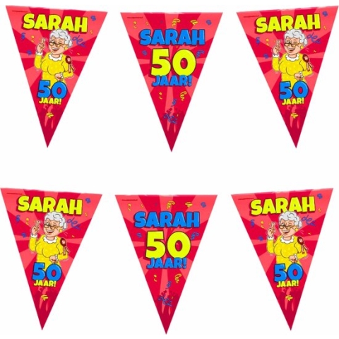 50 Sarah party vlaggenlijn 10 meter - 50 jaar verjaardag feestartikelen