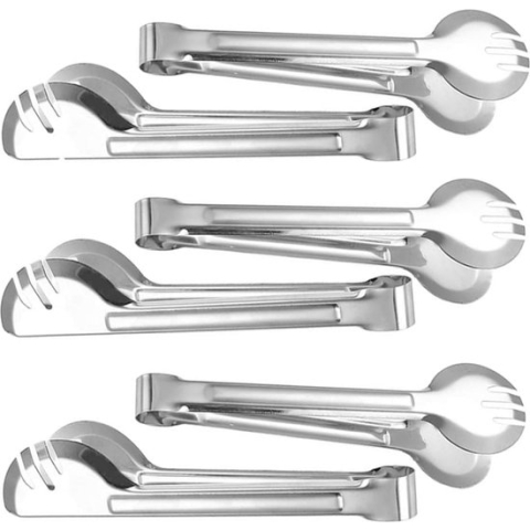 6 stuks veilige stalen serveangen, 9 inch (22.7 cm) voedsel verdeelang vorrecht buffet tang vork, voor servers, koken, salade, grillen, cake, brood