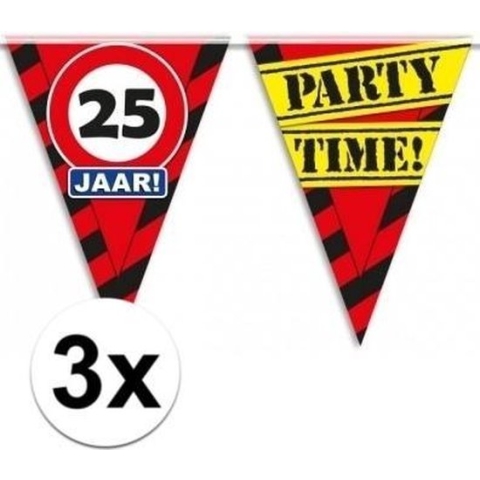 3x 25 jaar vlaggenlijn waarschuwingsbord 10mtr