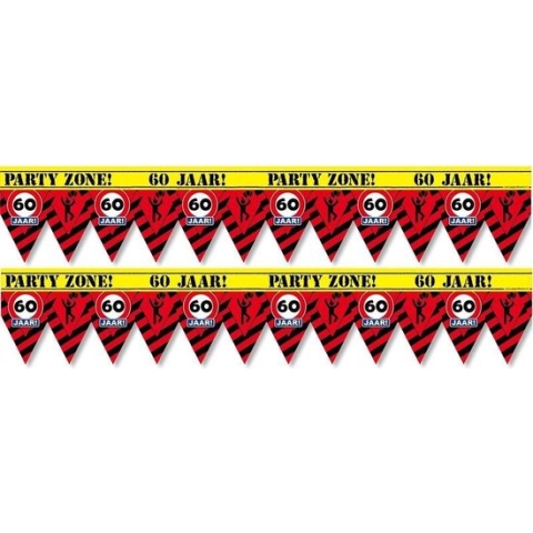2x 60 jaar party tape/markeerlinten waarschuwing 12 meter - Verjaardag afzetlinten/markeerlinten feestartikelen
