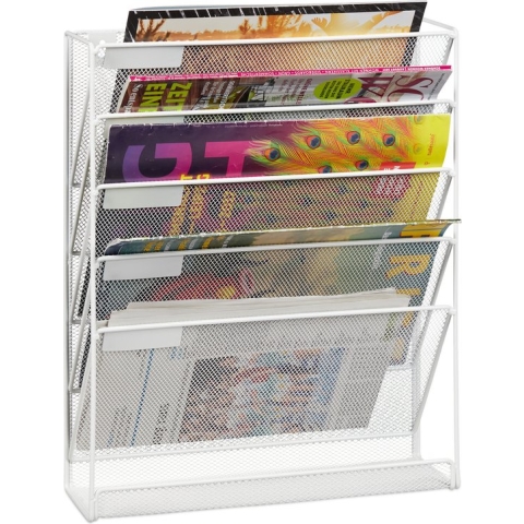 Relaxdays tijdschriftenrek muur - tijdschriftenhouder wand - A4 formaat - lectuurbak - wit