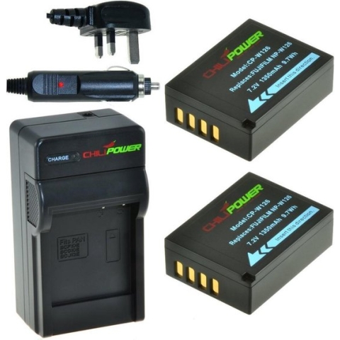 ChiliPower 2 x NP-W126 accu's voor Fujifilm - Charger Kit + car-charger - UK version