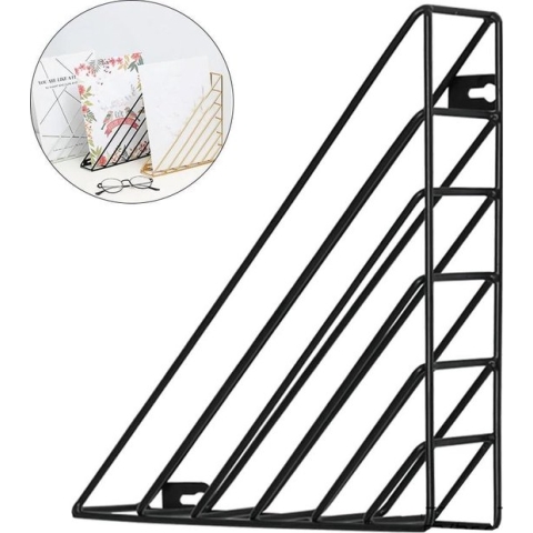 QUVIO Tijdschriften / boekenhouder wand driehoek metaal / Wanddecoratie / Boekenhouder / Tijdschrifthouder- Zwart