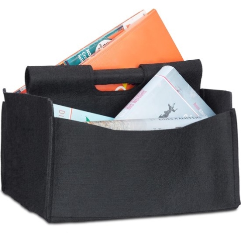 Relaxdays lectuurmand vilt - vilten krantenbak - lectuurbak - opbergmand - krantenmand - zwart