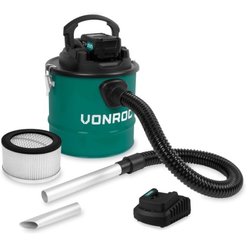 VONROC Accu aszuiger VPower 20V – 12L reservoir – HEPA-filter - Incl. 4.0Ah accu en snellader