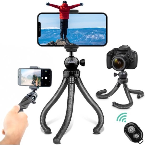 LURK® 3 in 1 Flexibele Octopus Tripod statief voor smartphone & (actie)camera - Incl. telefoonklem en bluetooth afstandsbediening  - 25 cm