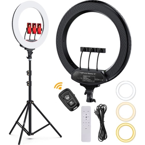 Studio Me - XXL Ringlamp met Statief - 18 inch - TikTok Lamp - Ringlight - Incl. Bluetooth Afstandsbediening