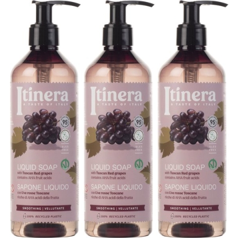 ITINERA - Gladmakende Vloeibare Zeep met Toscaanse Rode Druiven, 95% Natuurlijke Ingrediënten 370 ml (3 stuks)