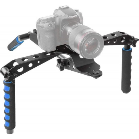 Peachy Opvouwbare Camera RIG stabilizer DSLR camera aluminium schouderstatief - Zwart Blauw