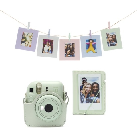 Fujifilm Instax Mini 12 accessoires - Cameratas, fotokaarten met clips & fotoalbum - Mint Groen
