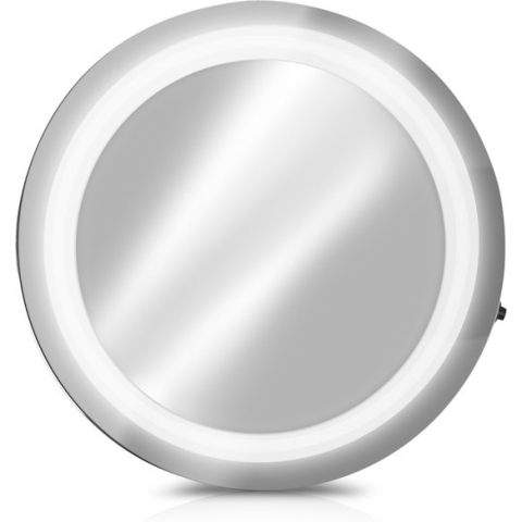 Navaris LED make-up spiegel - Vergrotende cosmeticaspiegel - 360° draaibaar - 5x vergroting - Met zuignap - Badkamerspiegel - Reisspiegel - Zilver