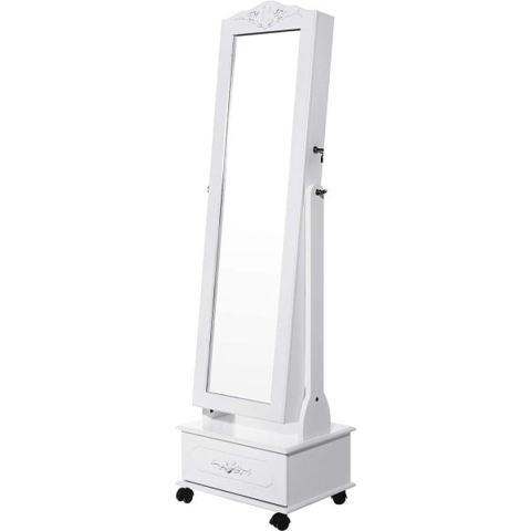 Sieradenkast Met Wielen En Led-Verlichting Afsluitbaar, Wit