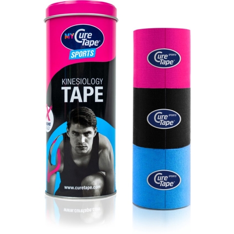 My CureTape® Sports Pink, black en Blue - koker met 3 rollen - Extra kleefkracht (kinesiotape, kinesiologie tape, fysiotape, sporttape)
