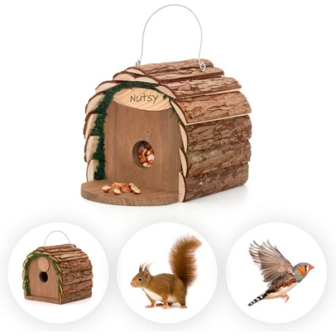 CKB LTD - Vogelhuisje en Eekhoorn Voederhuisje in één - Vogelvoederhuisje - Nestkastje - Vogelhuisjes hangend nestkastjes vogels ltd nestkast buiten nestkastje vogelbescherming voederhuis voederstation vogelvoederhuisjes hout voedersysteem