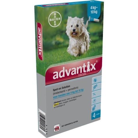 Bayer Advantix Vlooien & Teken Pipetten - Hond 4 tot 10kg - 4 stuks