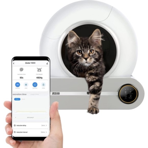 Automatische Kattenbak - Zelfreinigende Kattenbak - Inclusief App - Met kattenbakmat en 3 rollen opvangzakjes - 65L - Zedar K900