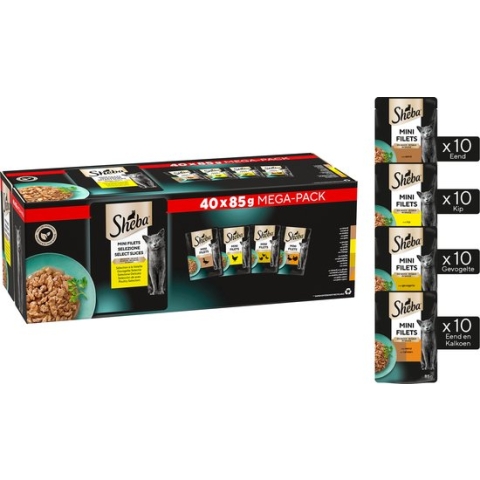 Sheba Mini Filets - kattenvoer natvoer - gevogelte in saus - maaltijdzakjes 40 x 85 g