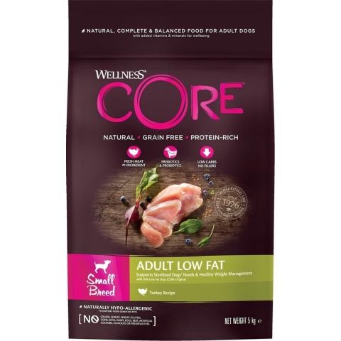 Wellness Core Grain Free Dog Small Breed Adult Low Fat - Hondenvoer - Kalkoen 5 kg